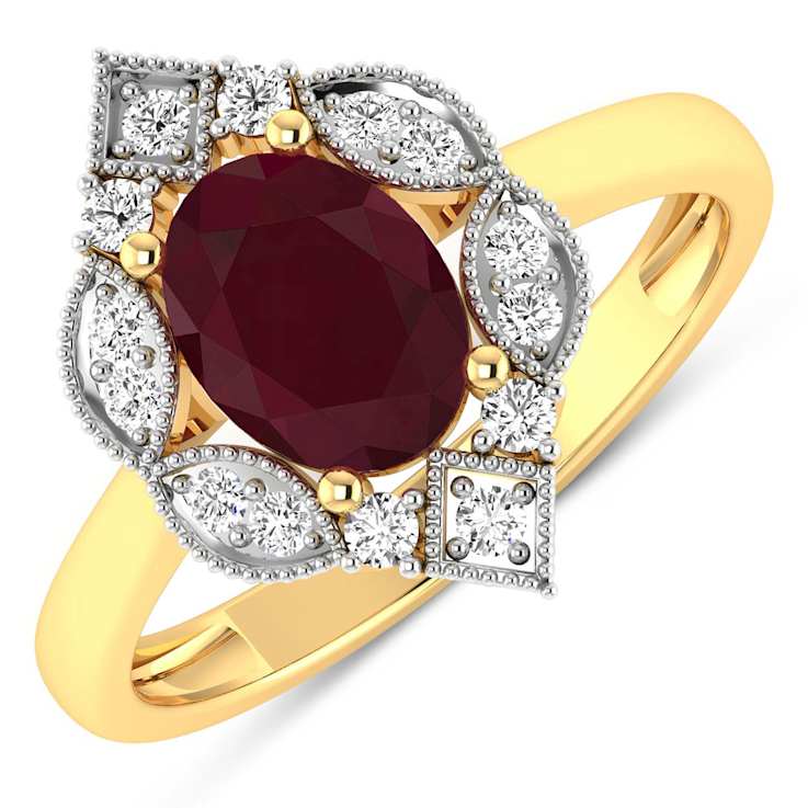 1.7ctw Red Ruby and Diamond 14K Yellow Gold Halo Ring