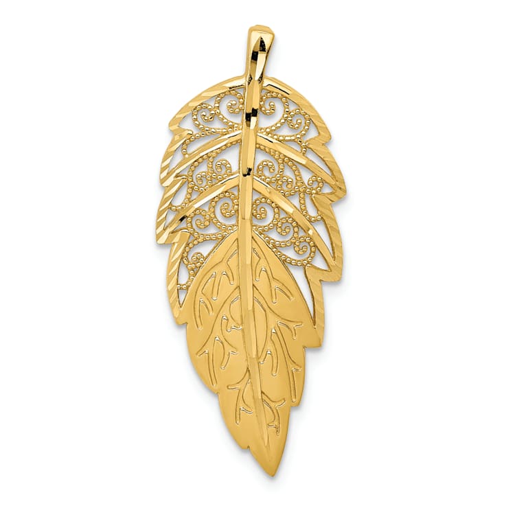 14k Yellow Gold Polished and Diamond-Cut Leaf Chain Slide Pendant