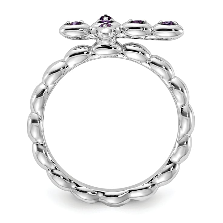 Rhodium Over Sterling Silver Stackable Expressions Cross Amethyst Ring 0.10ctw
