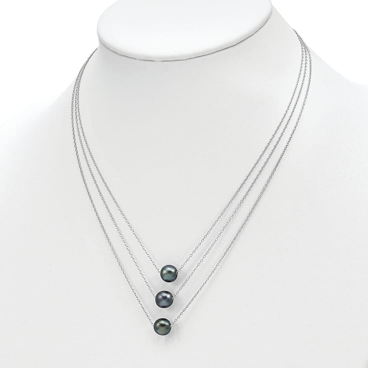 Rhodium Over Sterling Silver 8-9mm Semi-round Tahitian Cultured Pearl
Multi-strand Necklace