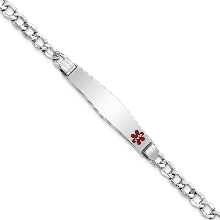 Rhodium Over 14k White Gold Medical Soft Diamond Shape Red Enamel Cuban
Link ID Bracelet