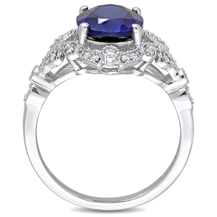 Lab Created Blue Sapphire and White Diamond 10k White Gold Ring 4.80ctw