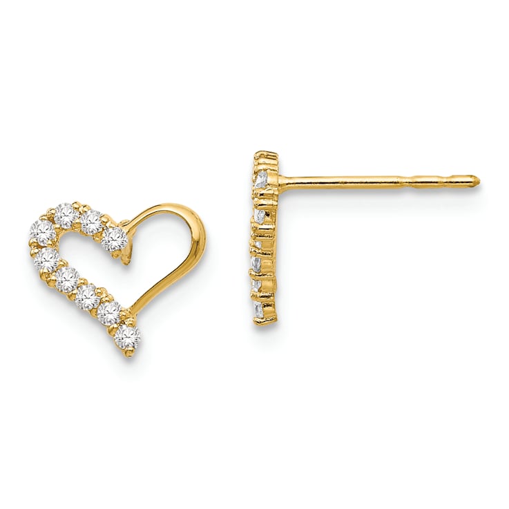 14k Yellow Gold Cubic Zirconia Heart Post Earrings