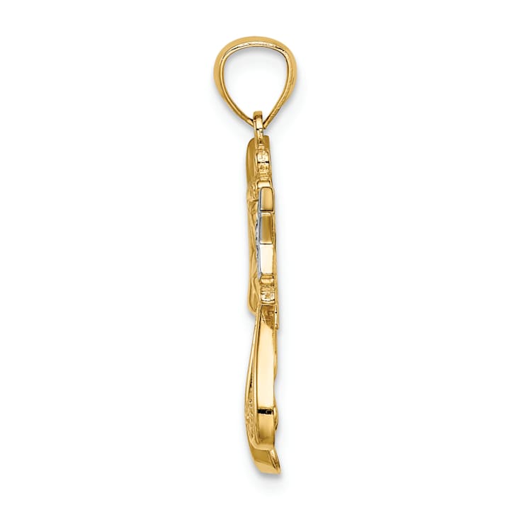 14k Two-tone Gold Textured and Diamond-Cut Angel with a Star Pendant