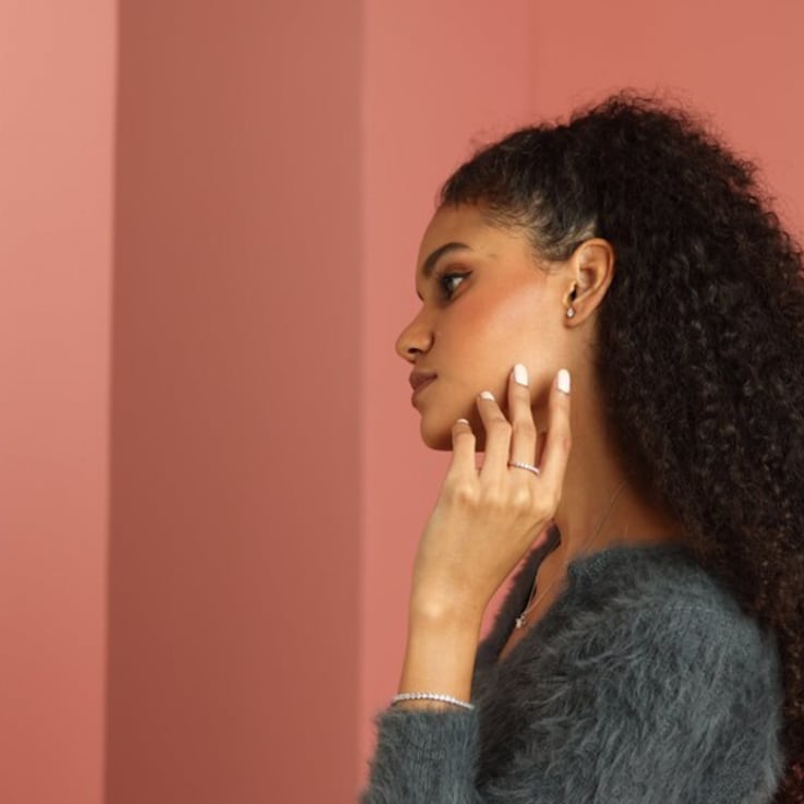 Lab Created White Sapphire with Pearl Accents Rhodium Over Sterling
Silver Tennis Bracelet