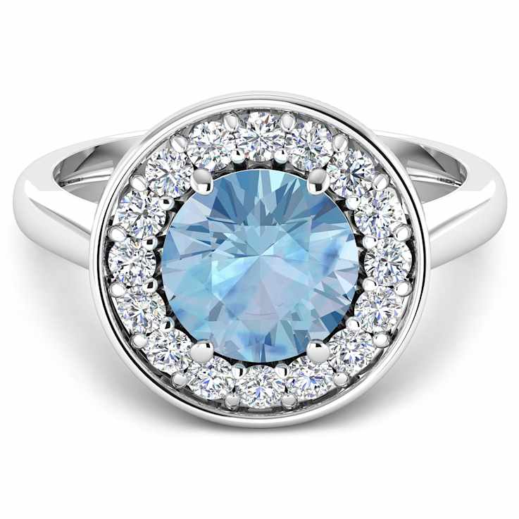 2.38ctw Blue Aquamarine and Diamond 14K White Gold Halo Ring