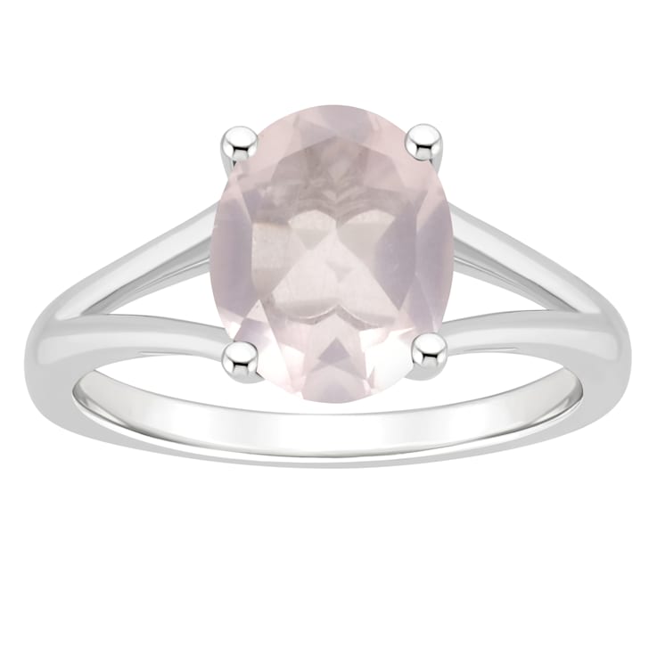 10x8mm Oval Rose Quartz Rhodium Over Sterling Silver Ring