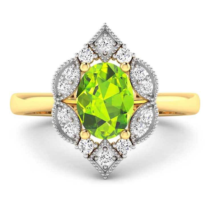 1.25ctw Green Peridot and Diamond 14K Yellow Gold Halo Ring