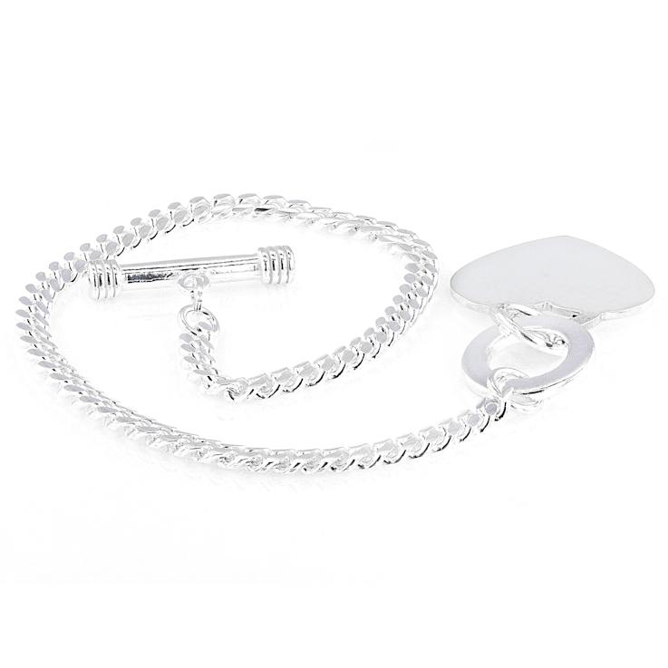Cuban Link Bracelet With Heart Toggle In Sterling Silver