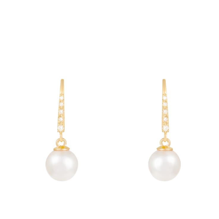 White Cultured Akoya Pearl 14k Yellow Gold Earrings 7-7.5mm