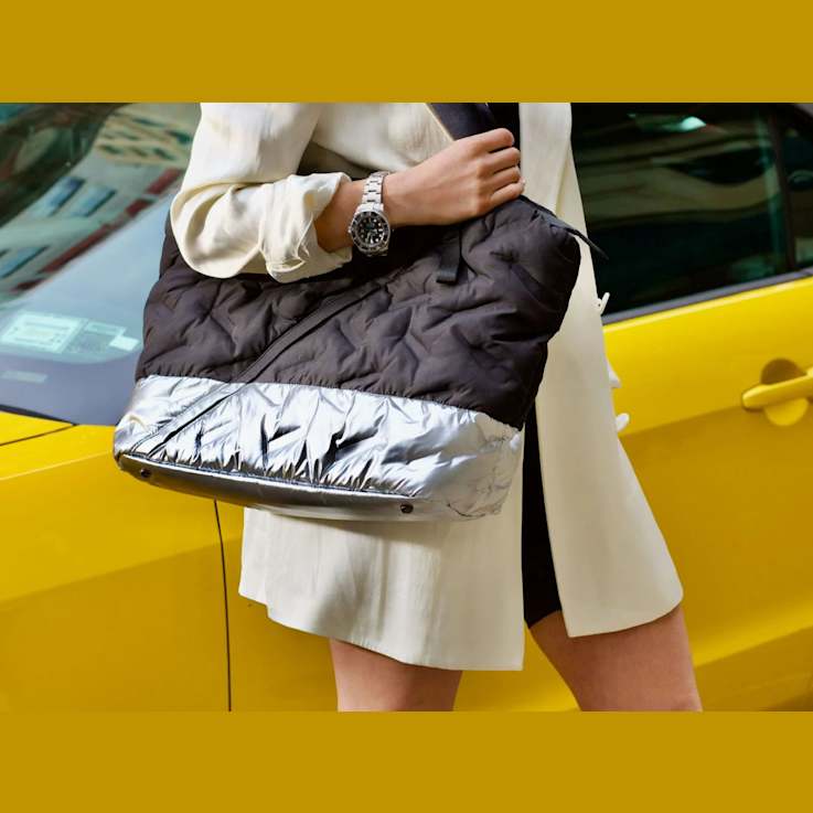 GO Dash Dot Go 2 Tote Handbag in Silver and Black