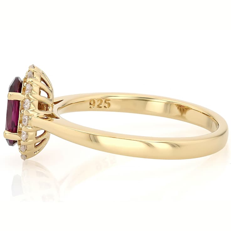 Grape Color Garnet Oval And Lab-Created Moissanite Ring In 18K Gold Over
Sterling Silver 1.51ctw
