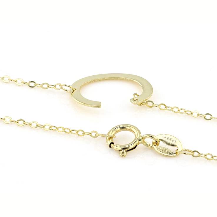 Sideways Initial C Necklace In Solid 14K Yellow Gold 18 Inch