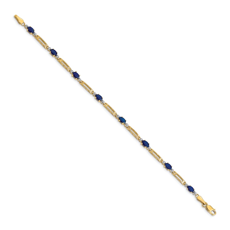 14k Yellow Gold and Rhodium Over 14k Yellow Gold Sapphire and Diamond Bracelet