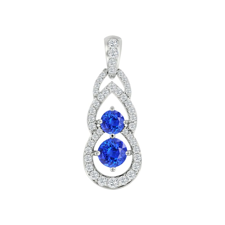 14K White Gold Round Tanzanite and Diamond Pendant 0.79ctw