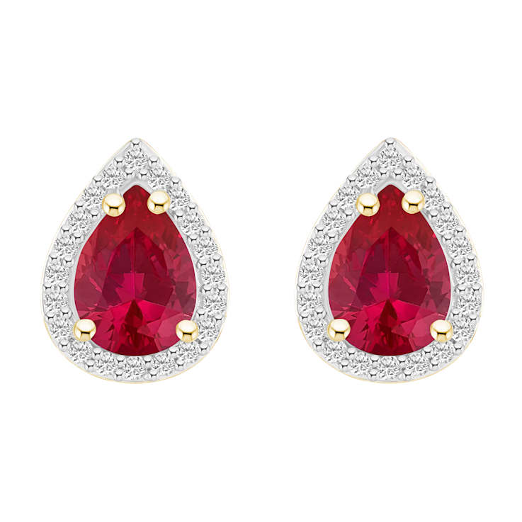 7x5mm Pear Shape Created Ruby And Created White Sapphire 10k Yellow Gold
Halo Stud Earrings