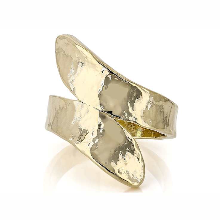 Hammered Bypass Ring In 18K Yellow Gold Over Bronze
