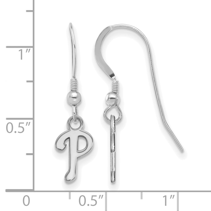 Rhodium Over Sterling Silver MLB LogoArt Philadelphia Phillies Dangle Earrings