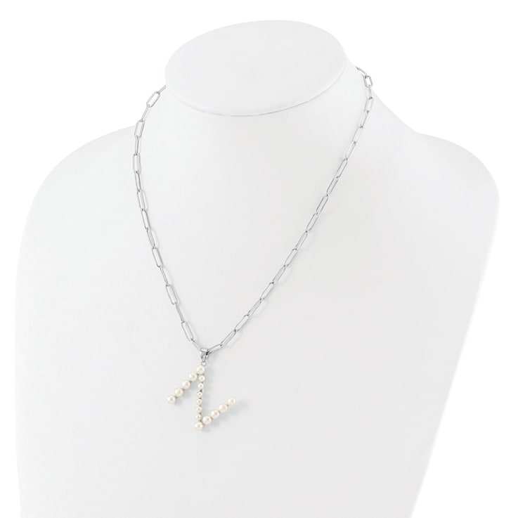 Rhodium Over Sterling Silver 3-5.5mm Freshwater Cultured Pearl LETTER N
18-inch Necklace