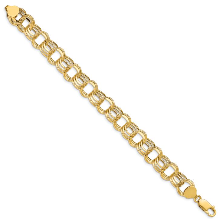 14k Yellow Gold Diamond-Cut 11mm Triple Link Charm Bracelet