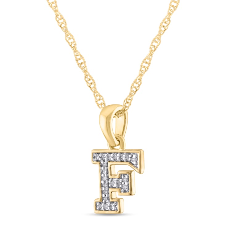 White Diamond Accent 10k Yellow Gold F Initial Pendant With 18” Rope Chain
