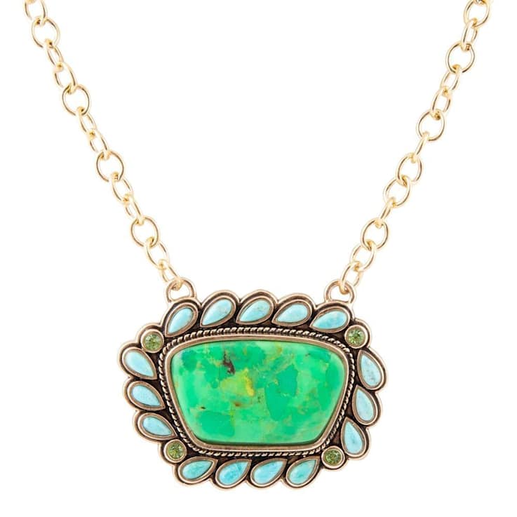 Barse Jewelry Legacy Lime Green and Blue Composite Turquoise Gold Tone Necklace