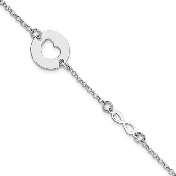Sterling Silver Rhodium-plated Heart and Infinity with 0.5 Inch
Extension Bracelet