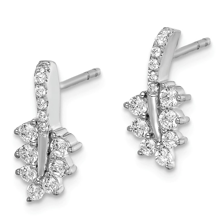 Rhodium Over 14K White Gold Lab Grown Diamond SI1/SI2, G H I, Leaf Post Earrings