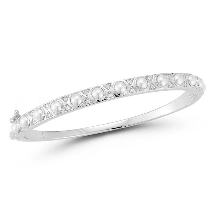 Rachel Zoe Freshwater Pearl and CZ Bangle Bracelet in Rhodium Over
Sterling Silver