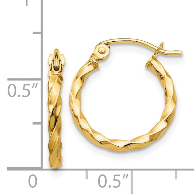 14k Yellow Gold 12mm x 2mm Twist Polished Hoop Earring - VG217A 14k Yellow Gold 12mm x 2mm Twist Polished Hoop Earring - VG217A