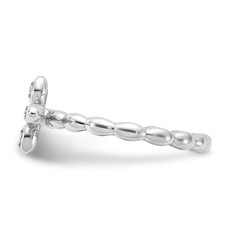 Rhodium Over Sterling Silver Stackable Expressions Cross Aquamarine Ring 0.10ctw