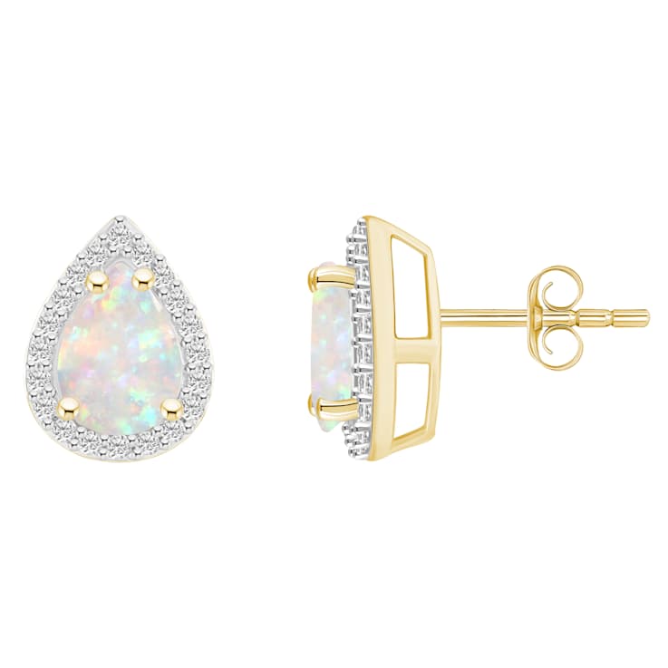 7x5mm Pear Shape Created Opal And Created White Sapphire 10k Yellow Gold
Halo Stud Earrings