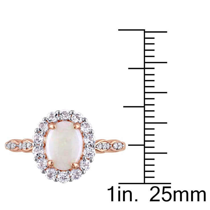 Opal, White Topaz and Diamond 14K Rose Gold Ring 1.52ctw