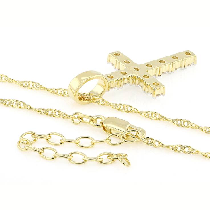 Classic Moissanite Cross Pendant Necklace In 14K Gold Over Sterling Silver
