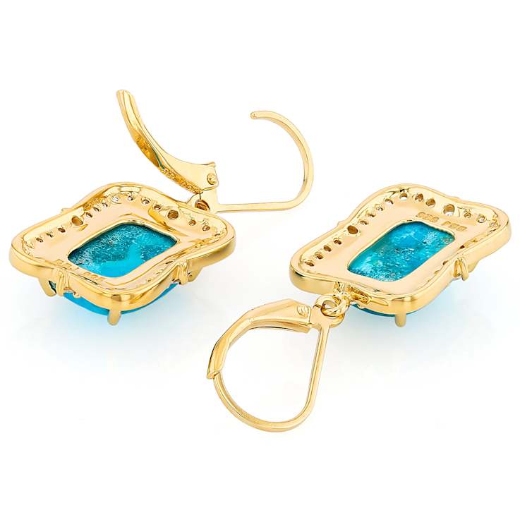 Turquoise And White Zircon Earrings In 18K Gold Over Sterling Silver 0.66ctw
