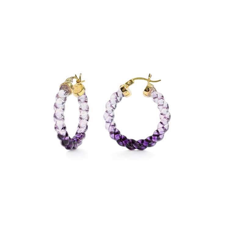 14K Yellow Gold Over Sterling Silver Painted Mini Rope Hoops in Purple