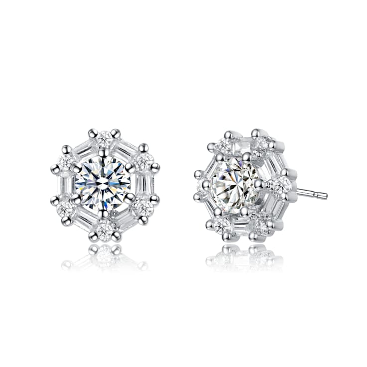 Halo Stud Earrings In Rhodium Over Brass