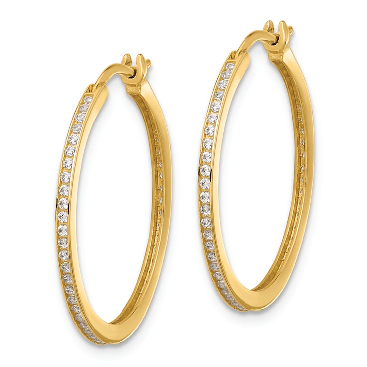 14k Yellow Gold 1" Polished Cubic Zirconia Large Hoop Earrings
