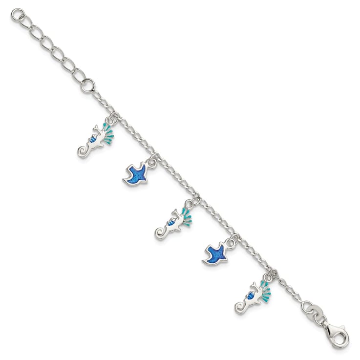 Sterling Silver Enamel Seahorse and Birds with 1-inch Extension
Children's Bracelet