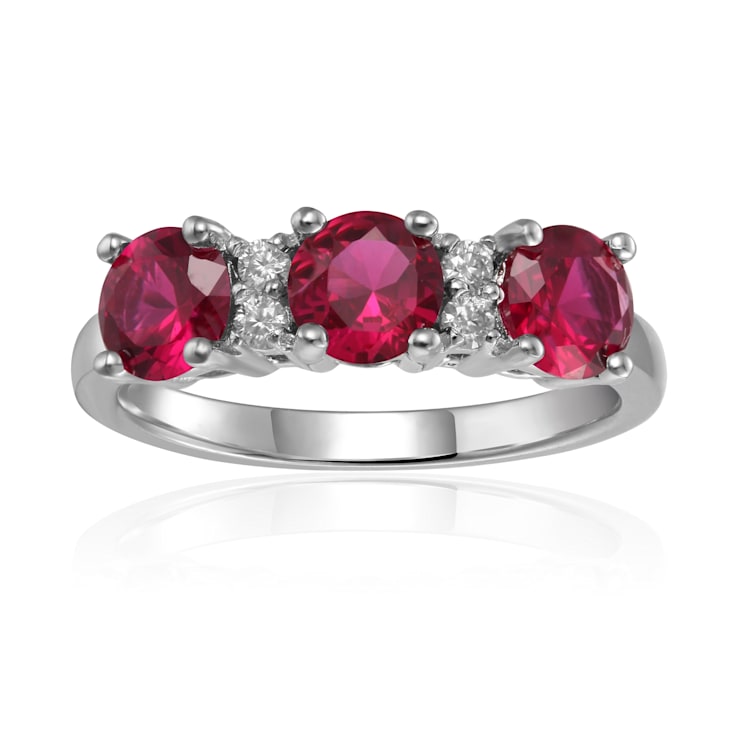 Lab Created Ruby and Moissanite Sterling Silver 3-Stone Ring