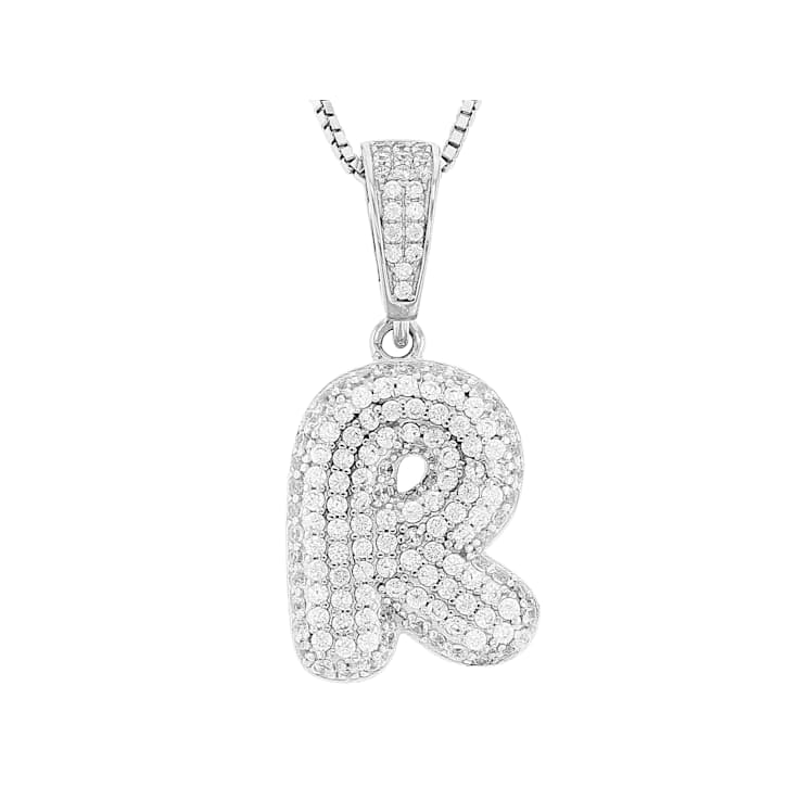 CZ Initial R Bubble Letter Pendant Necklace In Sterling Silver 1.68ctw