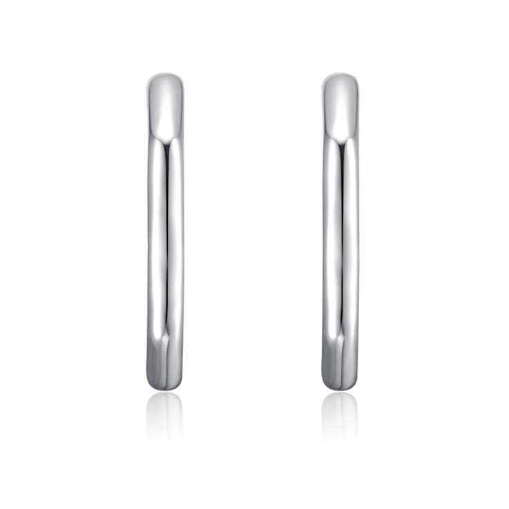 Hexagonal Open Hoop Earrings In White Rhodium Over Brass