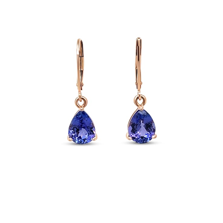 14K Rose Gold 9x7mm Pear Shape Tanzanite Earrings 3.34ctw