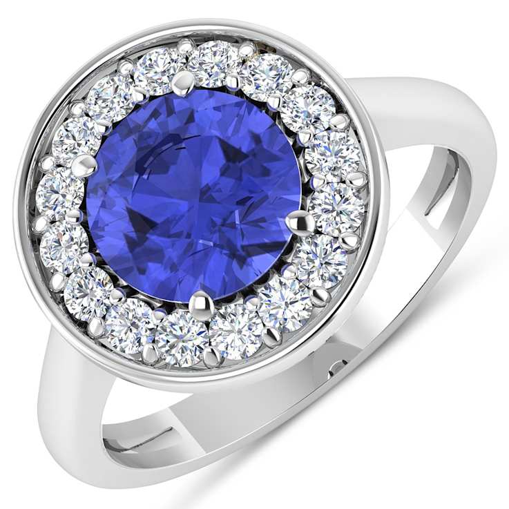 2.5ctw Violet Tanzanite and Diamond 14K White Gold Halo Ring