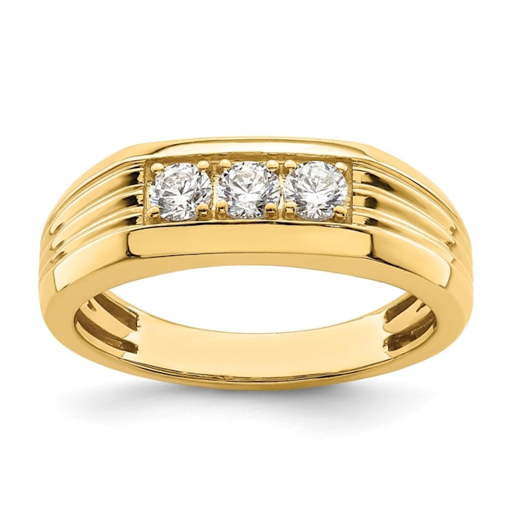 14K Yellow Gold 3-Stone Diamond Men's Ring 0.49ctw