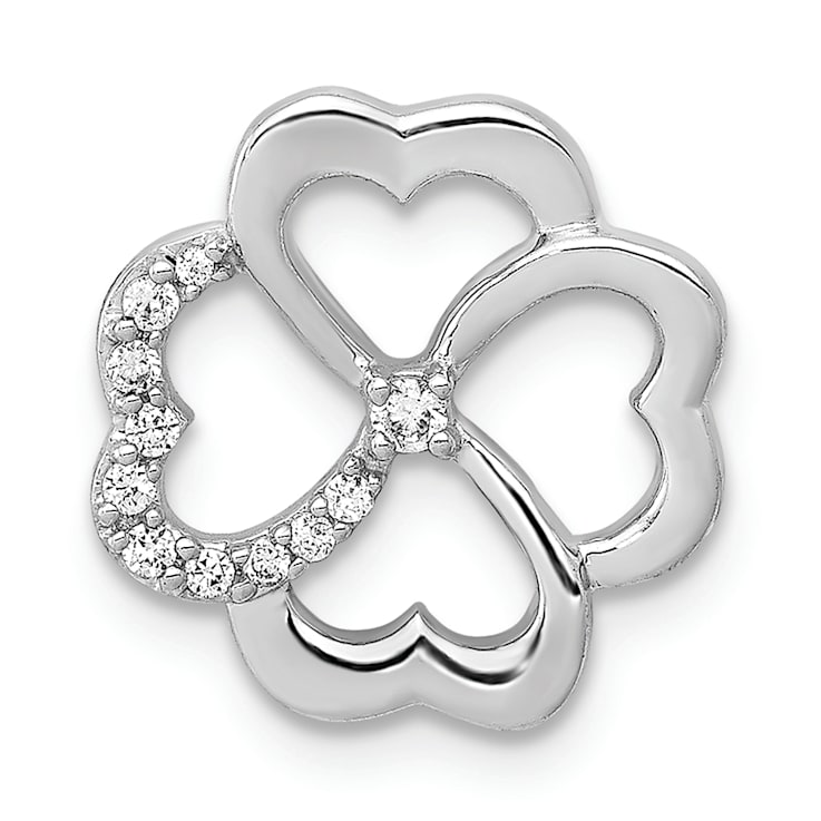Rhodium Over 14K White Gold 1/15ct. Diamond Four Leaf Clover Chain Slide Pendant