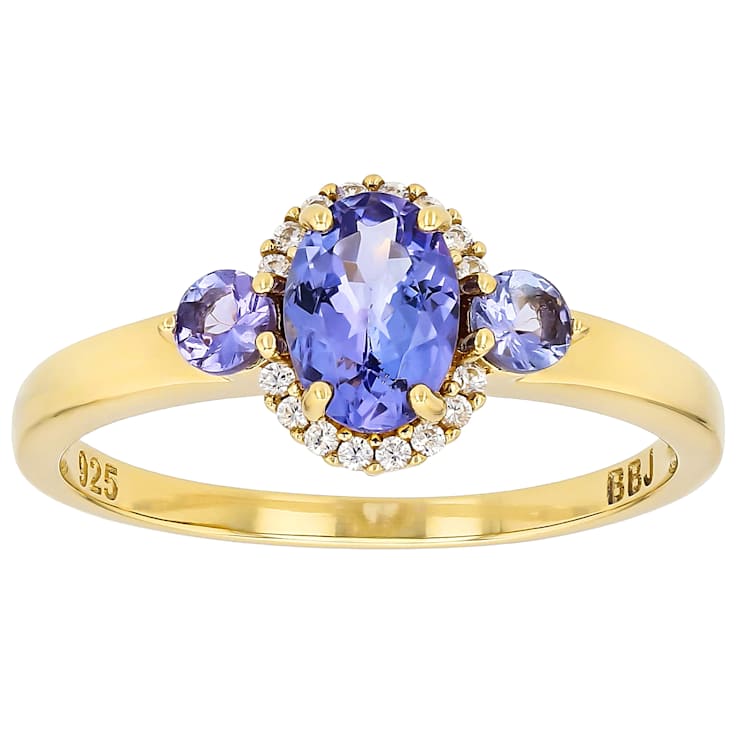 Tanzanite Oval And Round With White Zircon Ring In 18K Gold Over
Sterling Silver 0.86ctw