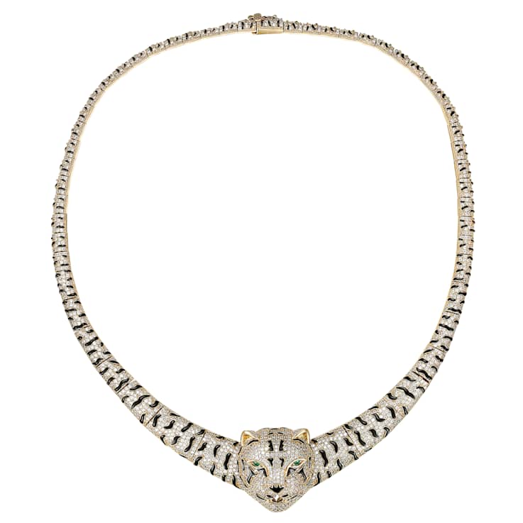 CZ Leopard Graduated Necklace In 14K Gold Over Brass