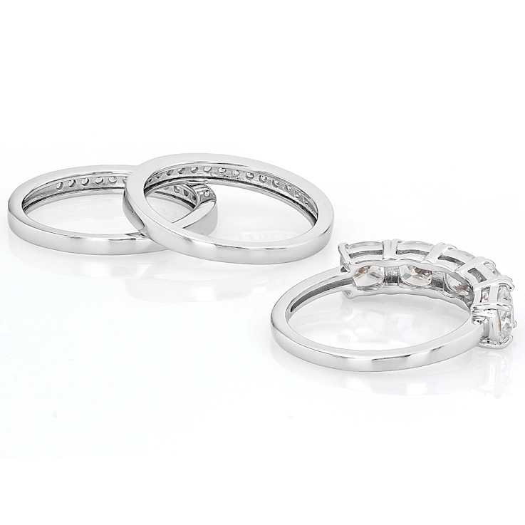 CZ Princess Cut and Eternity Band Ring Set in Rhodium Over Sterling Silver