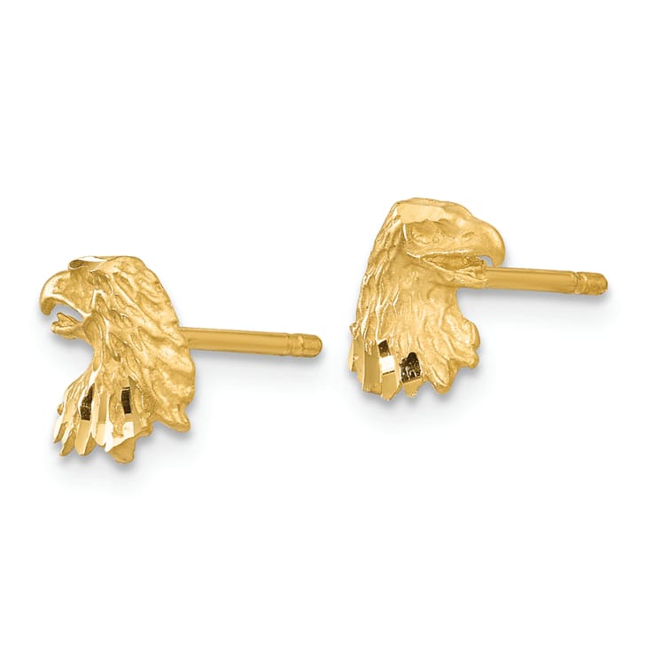 14k Yellow Gold Diamond-Cut and Satin Eagle Stud Earrings